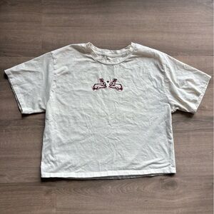 Bunny Embroidered Cotton Boxy Cropped Tee